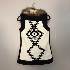 Thread & Supply Fur Collar Knitted Aztec Vest